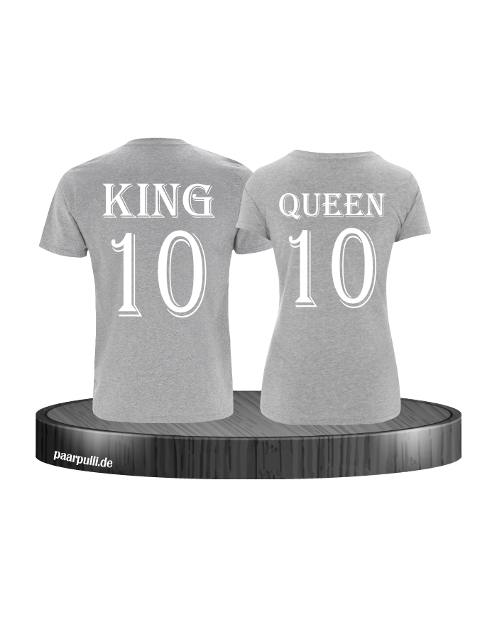 King und Queen mit Wunschzahl Pärchen T-Shirts in grau weiß
