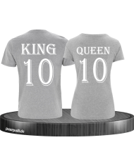 King und Queen mit Wunschzahl Pärchen T-Shirts in grau weiß