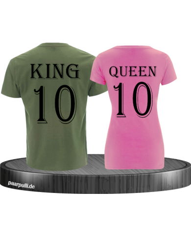 King und Queen mit Wunschzahl Pärchen T-Shirts in grün rosa schwarz