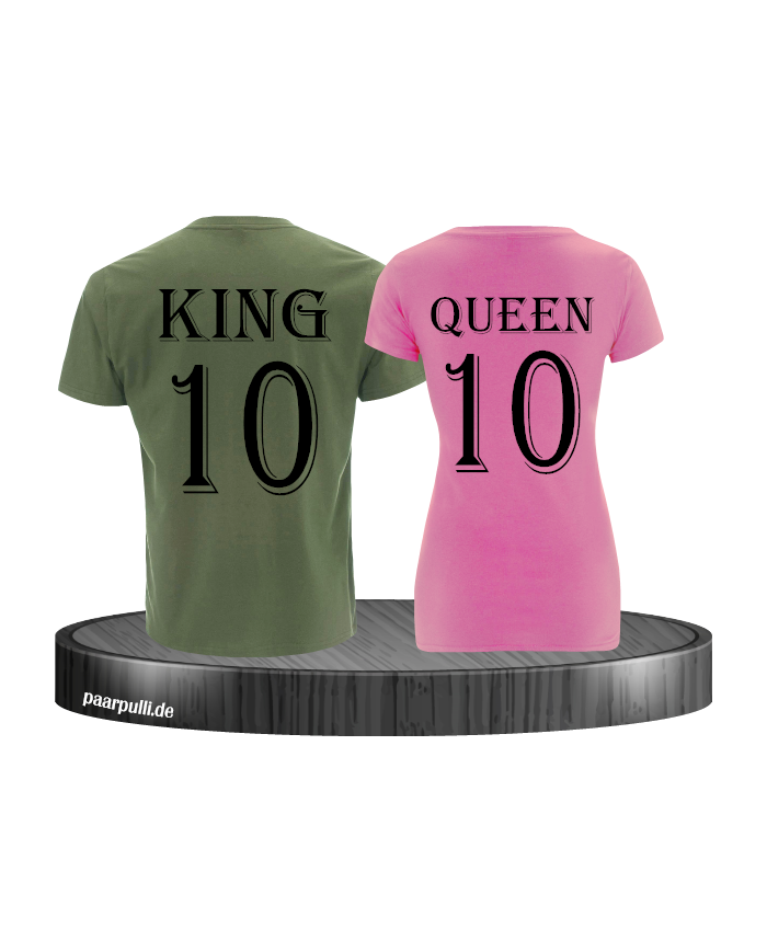 King und Queen mit Wunschzahl Pärchen T-Shirts in grün rosa schwarz