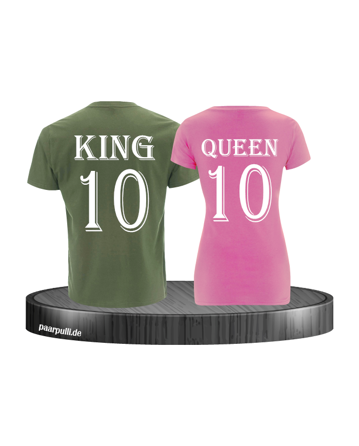 King und Queen mit Wunschzahl Pärchen T-Shirts in grün rosa weiß