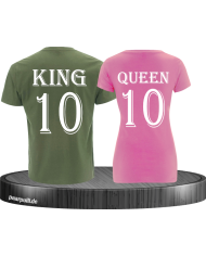 King und Queen mit Wunschzahl Pärchen T-Shirts in grün rosa weiß