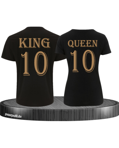 King und Queen mit Wunschzahl Pärchen T-Shirts in schwarz gold