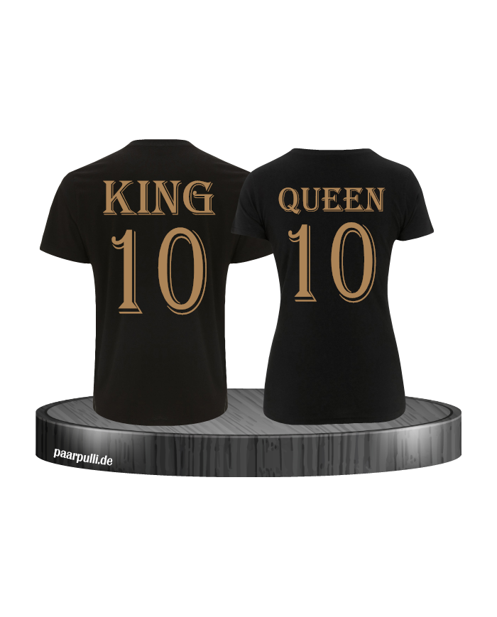 King und Queen mit Wunschzahl Pärchen T-Shirts in schwarz gold