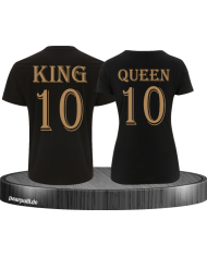 King und Queen mit Wunschzahl Pärchen T-Shirts in schwarz gold