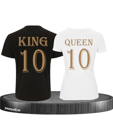 King und Queen mit Wunschzahl Pärchen T-Shirts in schwarz weiß gold