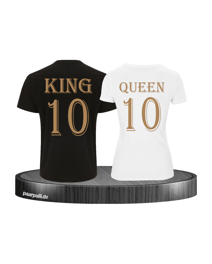 King und Queen mit Wunschzahl Pärchen T-Shirts in schwarz weiß gold