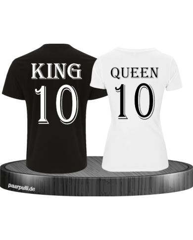 King und Queen mit Wunschzahl Pärchen T-Shirts in schwarz weiß