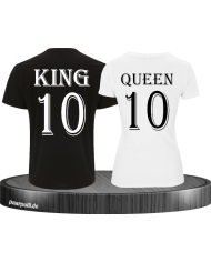 King und Queen mit Wunschzahl Pärchen T-Shirts in schwarz weiß