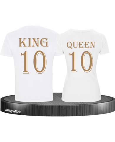 King und Queen mit Wunschzahl Pärchen T-Shirts in weiß gold