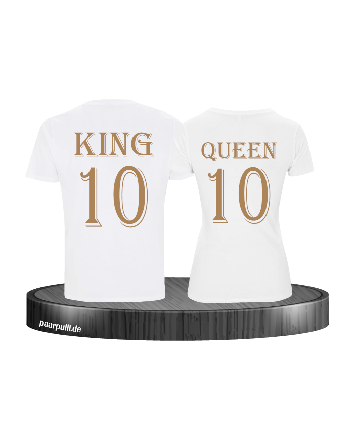 King und Queen mit Wunschzahl Pärchen T-Shirts in weiß gold