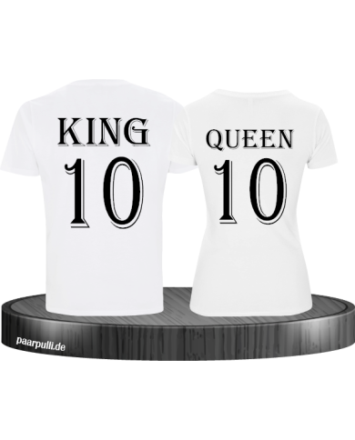 King und Queen mit Wunschzahl Pärchen T-Shirts in weiß