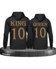 King und Queen mit Wunschzahl Pärchen Hoodies in schwarz gold