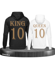 King und Queen mit Wunschzahl Pärchen Hoodies in schwarz weiß gold