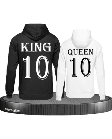 King und Queen mit Wunschzahl Pärchen Hoodies in schwarz weiß