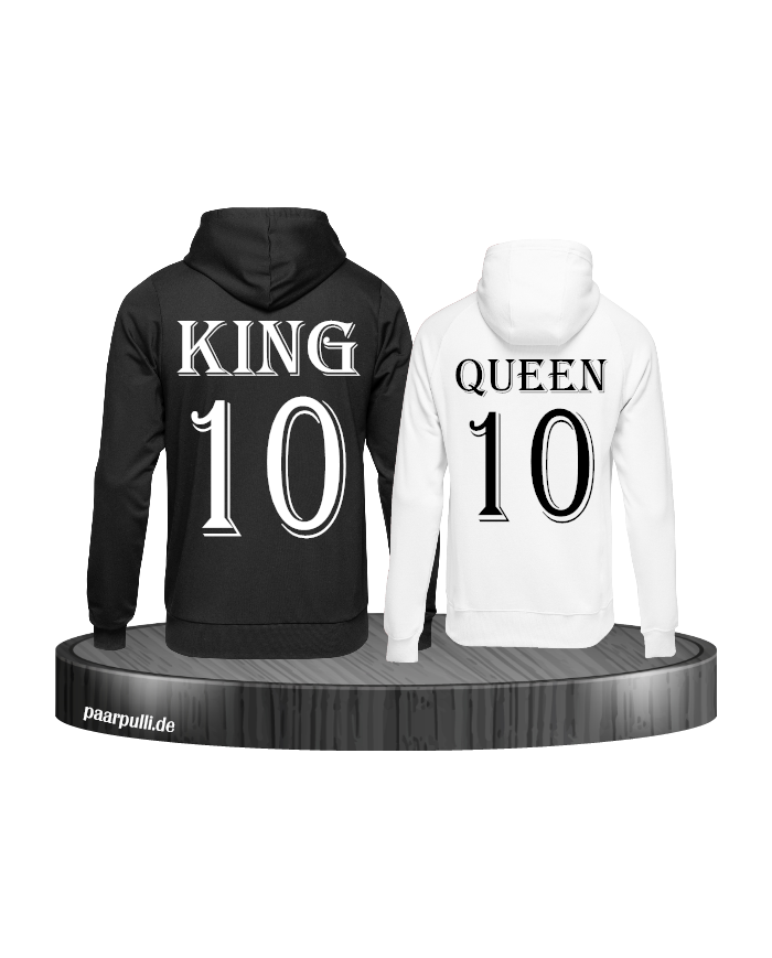 King und Queen mit Wunschzahl Pärchen Hoodies in schwarz weiß King und Queen mit Wunschzahl Pärchen Hoodies in schwarz weiß