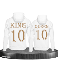 King und Queen mit Wunschzahl Pärchen Hoodies in  weiß