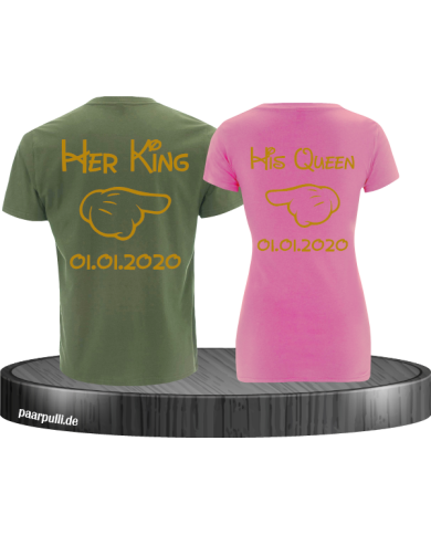 Her King His Queen comic design mit Wunschdatum in grün rosa gold