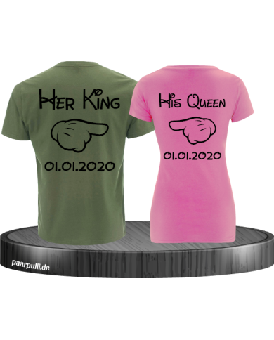 Her King His Queen comic design mit Wunschdatum in grün rosa schwarz