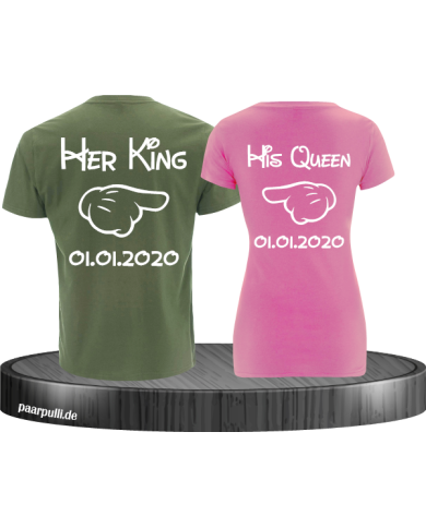 Her King His Queen comic design mit Wunschdatum in grün rosa weiß