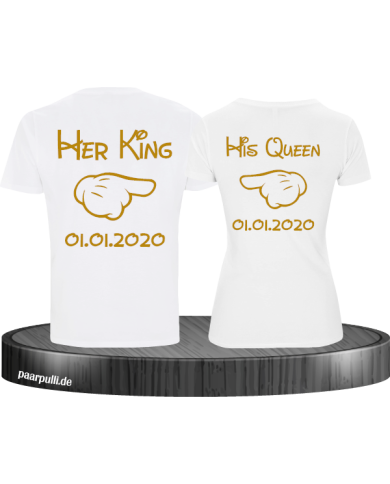 Her King His Queen comic design mit Wunschdatum in weiß gold