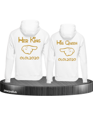 Her King His Queen comic design mit Wunschdatum in weiß gold