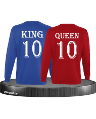Pärchen Sweatshirts King und Queen bedruckt mit einer Wunschzahl in blau rot