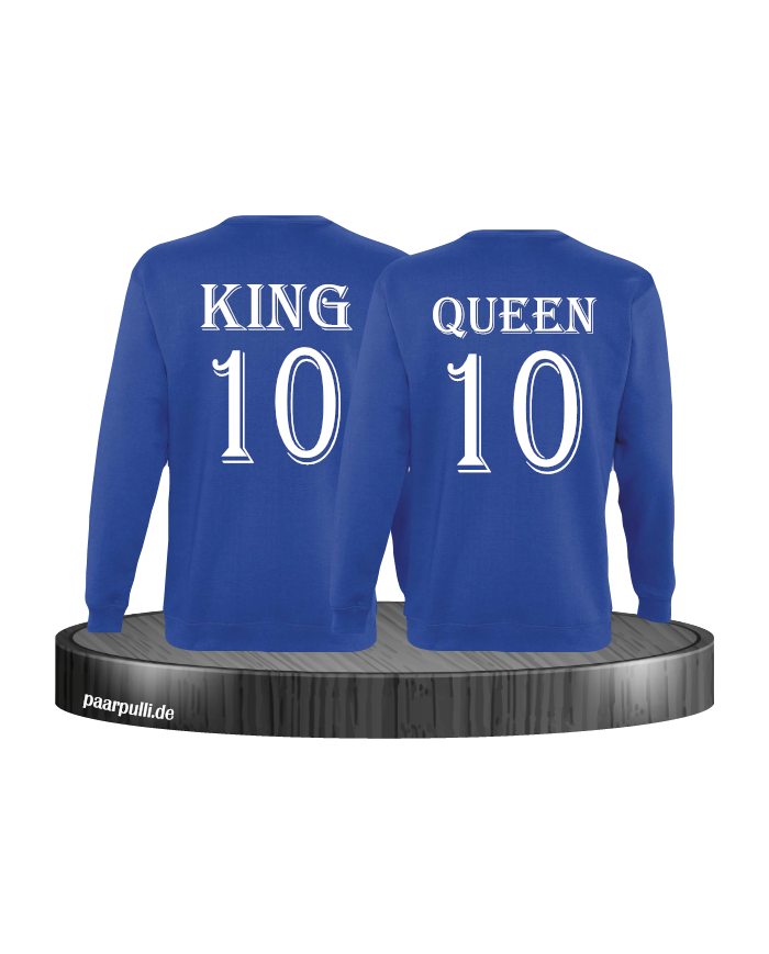 Pärchen Sweatshirts King und Queen bedruckt mit einer Wunschzahl in blau