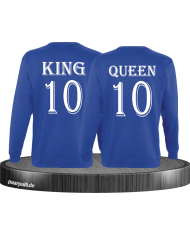 Pärchen Sweatshirts King und Queen bedruckt mit einer Wunschzahl in blau