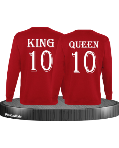 Pärchen Sweatshirts King und Queen bedruckt mit einer Wunschzahl in rot