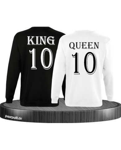 Pärchen Sweatshirts King und Queen bedruckt mit einer Wunschzahl in schwarz weiß