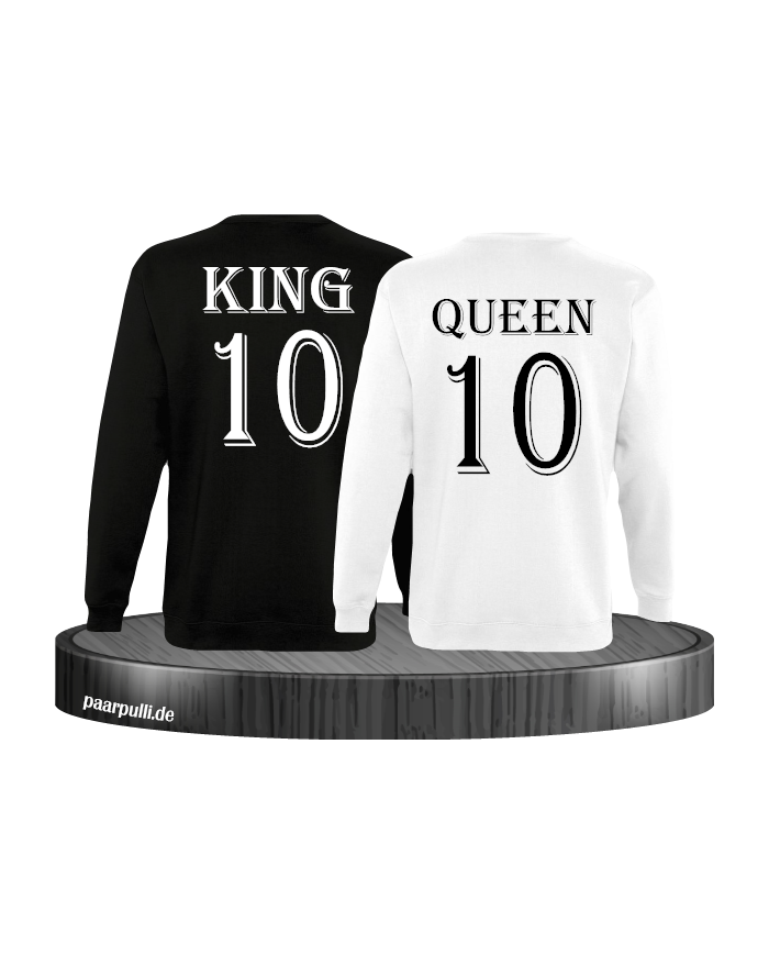 Pärchen Sweatshirts King und Queen bedruckt mit einer Wunschzahl in schwarz weiß