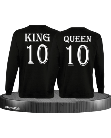 Pärchen Sweatshirts King und Queen bedruckt mit einer Wunschzahl in schwarz