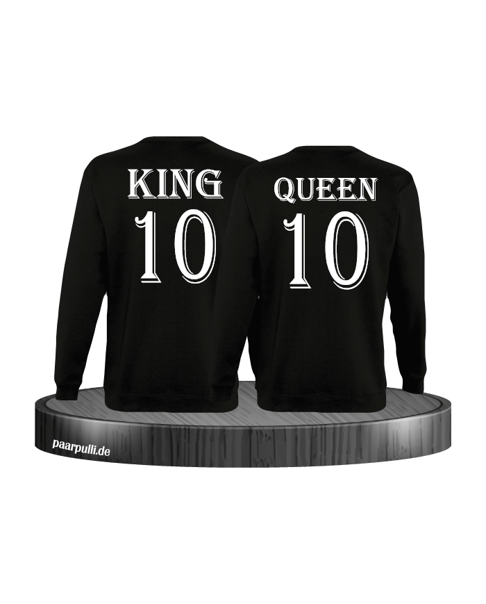 Pärchen Sweatshirts King und Queen bedruckt mit einer Wunschzahl in schwarz