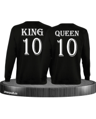 Pärchen Sweatshirts King und Queen bedruckt mit einer Wunschzahl in schwarz
