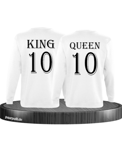 Pärchen Sweatshirts King und Queen bedruckt mit einer Wunschzahl in weiß Pärchen Sweatshirts King und Queen bedruckt mit einer Wunschzahl in weiß