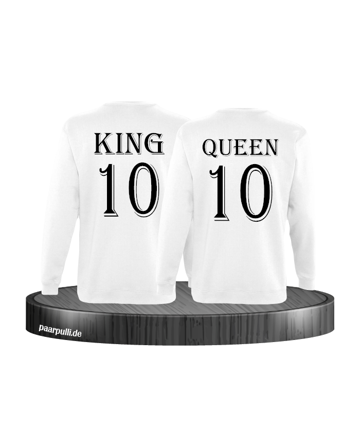 Pärchen Sweatshirts King und Queen bedruckt mit einer Wunschzahl in weiß