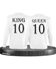 Pärchen Sweatshirts King und Queen bedruckt mit einer Wunschzahl in weiß