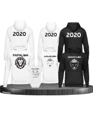 Löwen-Set mit drei Hoodies und einem Baby-Body als Familienlook