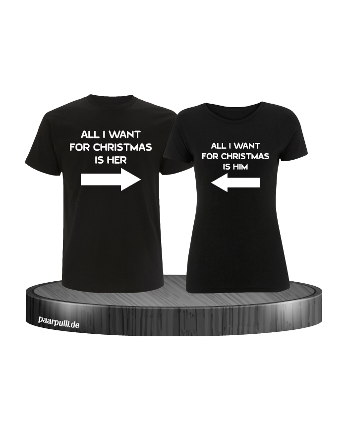 All i want for Christmas Partnerlook T-Shirts in Schwarz