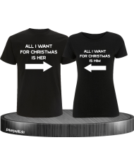 All i want for Christmas Partnerlook T-Shirts in Schwarz