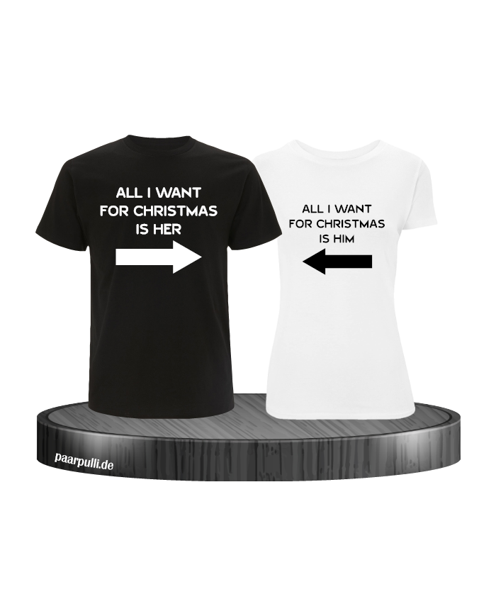 All i want for Christmas Partnerlook T-Shirts in Schwarz weiß