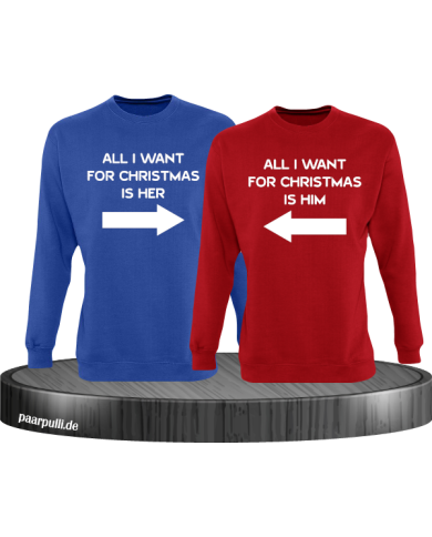 All i want for Christmas Partnerlook Sweater in blau rot All i want for Christmas Partnerlook Sweater in blau rot