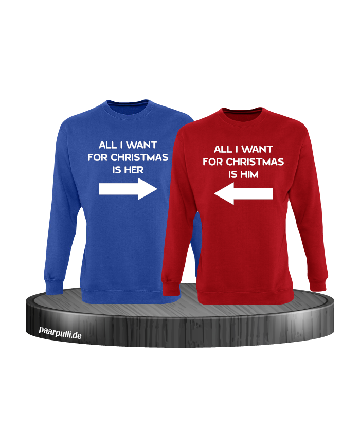 All i want for Christmas Partnerlook Sweater in blau rot