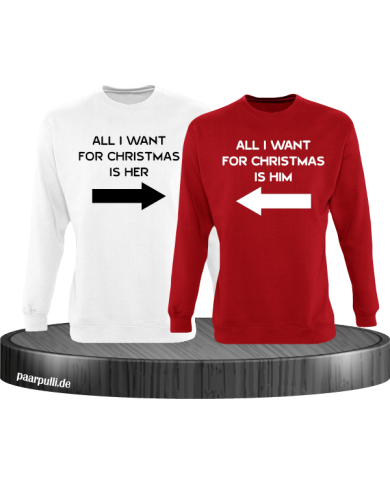 All i want for Christmas Partnerlook Sweater in weiß rot All i want for Christmas Partnerlook Sweater in weiß rot