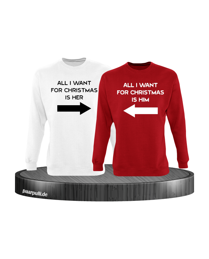All i want for Christmas Partnerlook Sweater in weiß rot
