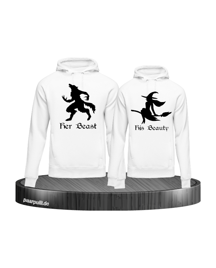 her beast his beauty partnerlook hoodies in weiß