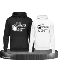 Dear Santa just bring beer / wine schwarz-weiß partnerlook hoodies