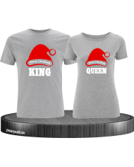 King queen weihnachtsmütze pärchen t shirts in grau