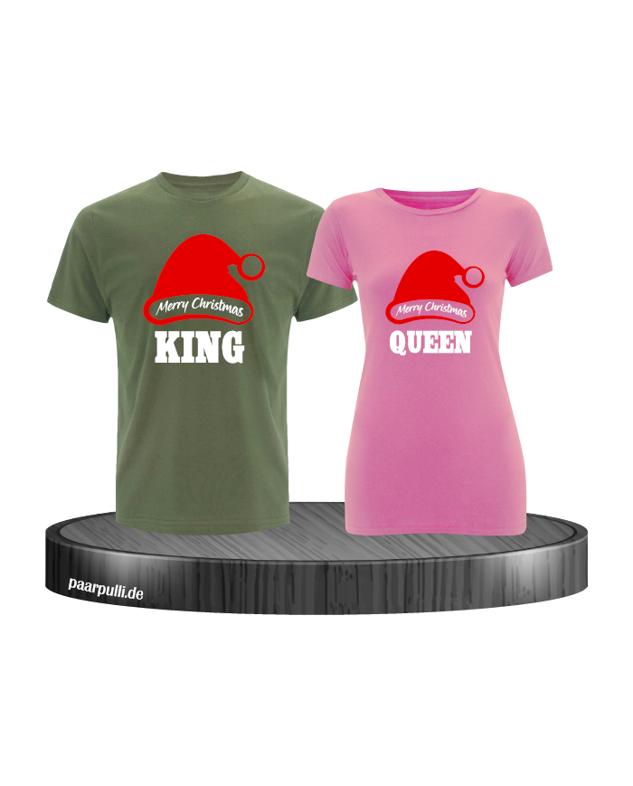 King queen weihnachtsmütze pärchen t shirts in khaki rosa